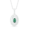 Oval Lab-Created Emerald and 0.065 CT. T.W. Diamond Beaded Open Swirl Frame Drop Pendant in Sterling Silver