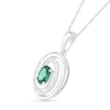 Thumbnail Image 1 of Oval Lab-Created Emerald and 0.065 CT. T.W. Diamond Beaded Open Swirl Frame Drop Pendant in Sterling Silver