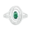 Thumbnail Image 1 of Oval Emerald and 0.065 CT. T.W. Diamond Beaded Open Swirl Frame Triple Row Split Shank Ring in Sterling Silver