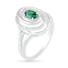 Thumbnail Image 2 of Oval Emerald and 0.065 CT. T.W. Diamond Beaded Open Swirl Frame Triple Row Split Shank Ring in Sterling Silver