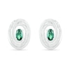 Oval Lab-Created Emerald and 0.066 CT. T.W. Diamond Beaded Open Swirl Frame Stud Earrings in Sterling Silver