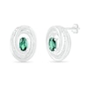 Oval Lab-Created Emerald and 0.066 CT. T.W. Diamond Beaded Open Swirl Frame Stud Earrings in Sterling Silver