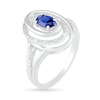 Thumbnail Image 2 of Oval Blue Lab-Created Sapphire and 0.065 CT. T.W. Diamond Swirl Frame Triple Row Split Shank Ring in Sterling Silver