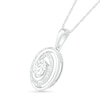 Thumbnail Image 2 of Oval White Lab-Created Sapphire and 0.065 CT. T.W. Diamond Beaded Open Swirl Frame Drop Pendant in Sterling Silver