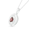 Thumbnail Image 1 of Oval Garnet and 0.065 CT. T.W. Diamond Beaded Open Swirl Frame Drop Pendant in Sterling Silver