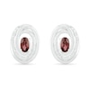 Oval Garnet and 0.066 CT. T.W. Diamond Beaded Open Swirl Frame Stud Earrings in Sterling Silver