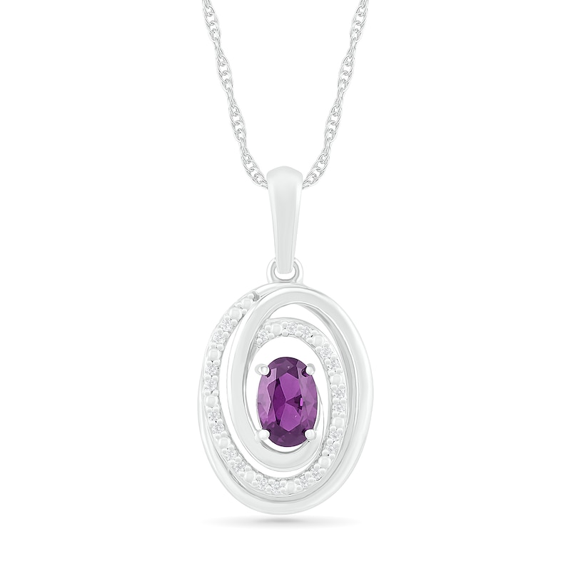 Oval Amethyst and 0.065 CT. T.W. Diamond Beaded Open Swirl Frame Drop Pendant in Sterling Silver|Peoples Jewellers