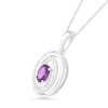 Thumbnail Image 1 of Oval Amethyst and 0.065 CT. T.W. Diamond Beaded Open Swirl Frame Drop Pendant in Sterling Silver