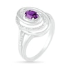 Thumbnail Image 2 of Oval Amethyst and 0.065 CT. T.W. Diamond Beaded Open Swirl Frame Triple Row Split Shank Ring in Sterling Silver