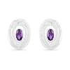 Thumbnail Image 0 of Oval Amethyst and 0.066 CT. T.W. Diamond Beaded Open Swirl Frame Stud Earrings in Sterling Silver