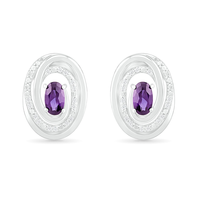 Oval Amethyst and 0.066 CT. T.W. Diamond Beaded Open Swirl Frame Stud Earrings in Sterling Silver|Peoples Jewellers