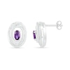 Thumbnail Image 2 of Oval Amethyst and 0.066 CT. T.W. Diamond Beaded Open Swirl Frame Stud Earrings in Sterling Silver
