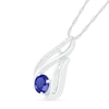 6.0mm Lab-Created Sapphire and 0.066 CT. T.W. Diamond Beaded Open Flame Pendant in Sterling Silver