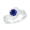 6.0mm Lab-Created Sapphire and 0.065 CT. T.W. Diamond Beaded Triple Row Bypass Twist Shank Ring in Sterling Silver