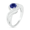 Thumbnail Image 2 of 6.0mm Blue Lab-Created Sapphire and 0.065 CT. T.W. Diamond Beaded Triple Row Bypass Twist Shank Ring in Sterling Silver