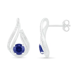 5.0mm Lab-Created Sapphire and 0.065 CT. T.W. Diamond Beaded Open Flame Stud Earrings in Sterling Silver