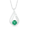 Thumbnail Image 0 of 6.0mm Lab-Created Emerald and 0.066 CT. T.W. Diamond Beaded Open Flame Pendant in Sterling Silver