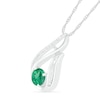 6.0mm Lab-Created Emerald and 0.066 CT. T.W. Diamond Beaded Open Flame Pendant in Sterling Silver