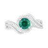 6.0mm Lab-Created Emerald and 0.065 CT. T.W. Diamond Beaded Triple Row Bypass Twist Shank Ring in Sterling Silver