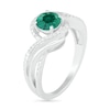 6.0mm Lab-Created Emerald and 0.065 CT. T.W. Diamond Beaded Triple Row Bypass Twist Shank Ring in Sterling Silver