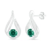 Thumbnail Image 1 of 5.0mm Lab-Created Emerald and 0.065 CT. T.W. Diamond Beaded Open Flame Stud Earrings in Sterling Silver