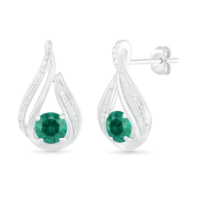5.0mm Lab-Created Emerald and 0.065 CT. T.W. Diamond Beaded Open Flame Stud Earrings in Sterling Silver|Peoples Jewellers