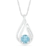 Thumbnail Image 0 of 6.0mm Aquamarine and 0.066 CT. T.W. Diamond Beaded Open Flame Pendant in Sterling Silver