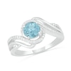 6.0mm Aquamarine and 0.065 CT. T.W. Diamond Beaded Triple Row Bypass Twist Shank Ring in Sterling Silver