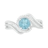 Thumbnail Image 1 of 6.0mm Aquamarine and 0.065 CT. T.W. Diamond Beaded Triple Row Bypass Twist Shank Ring in Sterling Silver