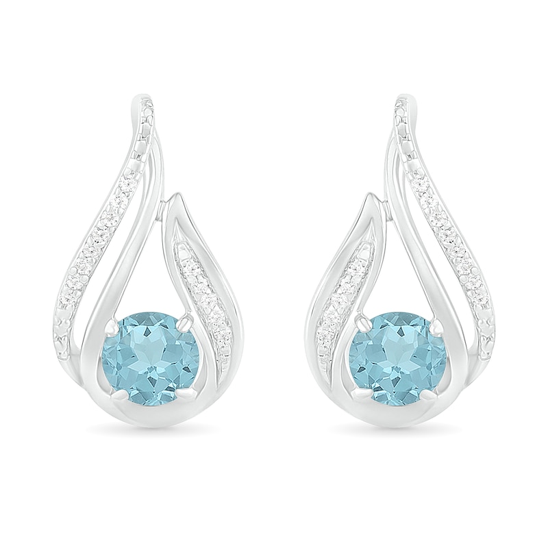 5.0mm Aquamarine and 0.065 CT. T.W. Diamond Beaded Open Flame Stud Earrings in Sterling Silver|Peoples Jewellers