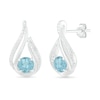 Thumbnail Image 1 of 5.0mm Aquamarine and 0.065 CT. T.W. Diamond Beaded Open Flame Stud Earrings in Sterling Silver