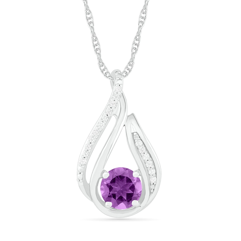 6.0mm Amethyst and 0.066 CT. T.W. Diamond Beaded Open Flame Pendant in Sterling Silver|Peoples Jewellers