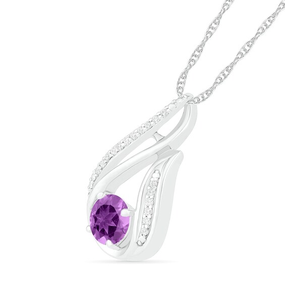 6.0mm Amethyst and 0.066 CT. T.W. Diamond Beaded Open Flame Pendant in Sterling Silver