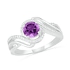 Thumbnail Image 0 of 6.0mm Amethyst and 0.065 CT. T.W. Diamond Beaded Triple Row Bypass Twist Shank Ring in Sterling Silver