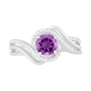 Thumbnail Image 1 of 6.0mm Amethyst and 0.065 CT. T.W. Diamond Beaded Triple Row Bypass Twist Shank Ring in Sterling Silver