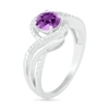 6.0mm Amethyst and 0.065 CT. T.W. Diamond Beaded Triple Row Bypass Twist Shank Ring in Sterling Silver