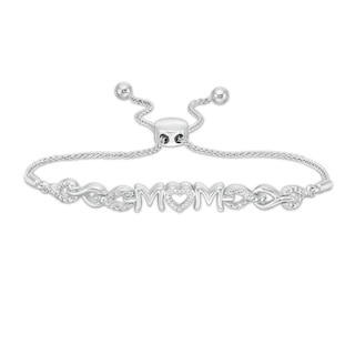 0.065 CT. T.W. Diamond "MOM" Heart Bolo Bracelet in Sterling Silver - 9.5"