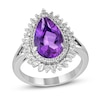 Thumbnail Image 0 of Pear-Shaped Amethyst and White Lab-Created Sapphire Double Shadow Frame Split Shank Ring in Sterling Silver