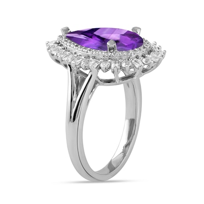 Pear-Shaped Amethyst and White Lab-Created Sapphire Double Shadow Frame Split Shank Ring in Sterling Silver