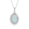 Pear-Shaped Lab-Created Opal and White Lab-Created Sapphire Double Shadow Frame Drop Pendant in Sterling Silver