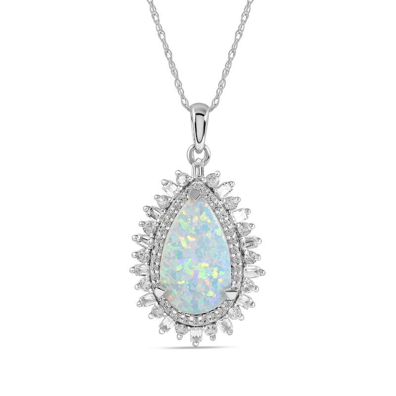 Pear-Shaped Lab-Created Opal and White Lab-Created Sapphire Double Shadow Frame Drop Pendant in Sterling Silver|Peoples Jewellers