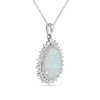 Pear-Shaped Lab-Created Opal and White Lab-Created Sapphire Double Shadow Frame Drop Pendant in Sterling Silver