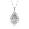 Pear-Shaped Lab-Created Opal and White Lab-Created Sapphire Double Shadow Frame Drop Pendant in Sterling Silver