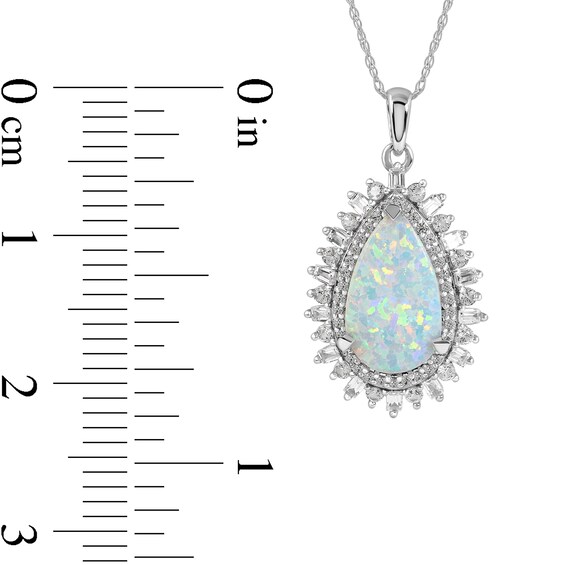 Pear-Shaped Lab-Created Opal and White Lab-Created Sapphire Double Shadow Frame Drop Pendant in Sterling Silver