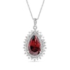 Thumbnail Image 0 of Pear-Shaped Garnet and White Lab-Created Sapphire Double Shadow Frame Drop Pendant in Sterling Silver
