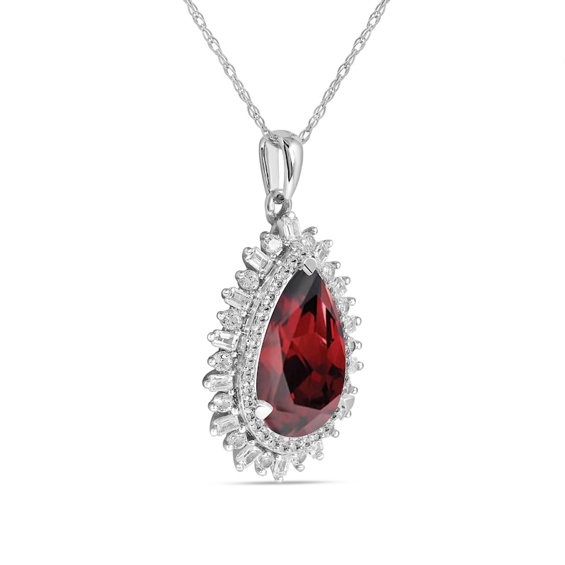 Pear-Shaped Garnet and White Lab-Created Sapphire Double Shadow Frame Drop Pendant in Sterling Silver|Peoples Jewellers