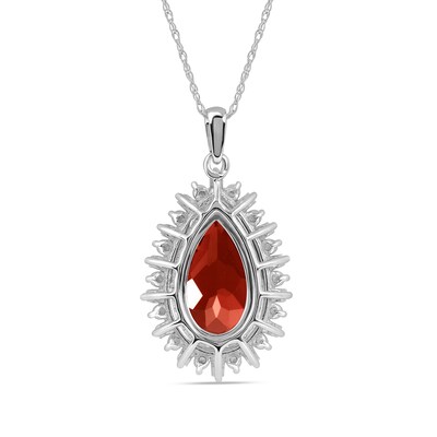 Pear-Shaped Garnet and White Lab-Created Sapphire Double Shadow Frame Drop Pendant in Sterling Silver