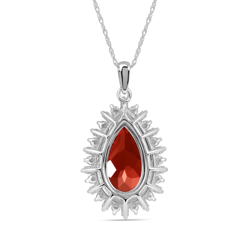 Pear-Shaped Garnet and White Lab-Created Sapphire Double Shadow Frame Drop Pendant in Sterling Silver|Peoples Jewellers