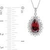 Thumbnail Image 3 of Pear-Shaped Garnet and White Lab-Created Sapphire Double Shadow Frame Drop Pendant in Sterling Silver