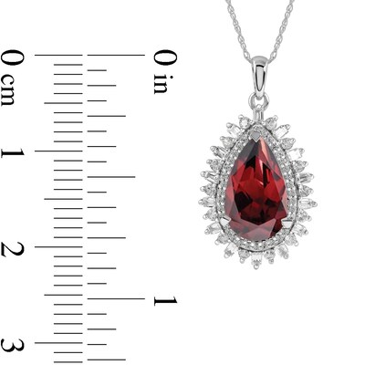 Pear-Shaped Garnet and White Lab-Created Sapphire Double Shadow Frame Drop Pendant in Sterling Silver